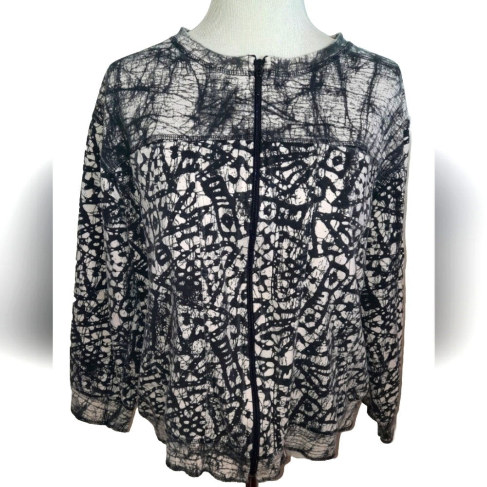 Chico's Design abstract black and tan zip jacket size 2 medium